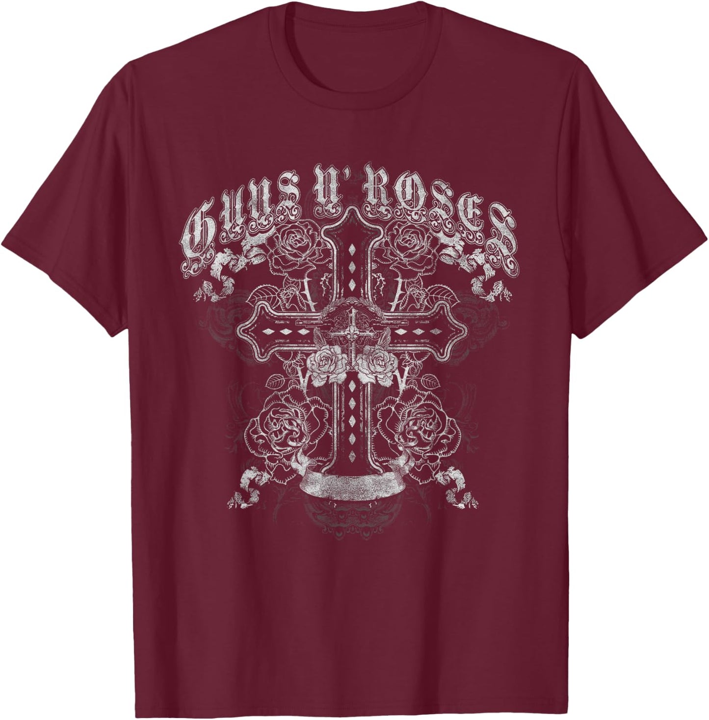 Guns N' Roses Official Vintage White Cross T-Shirt - T-Shirt | Maroon