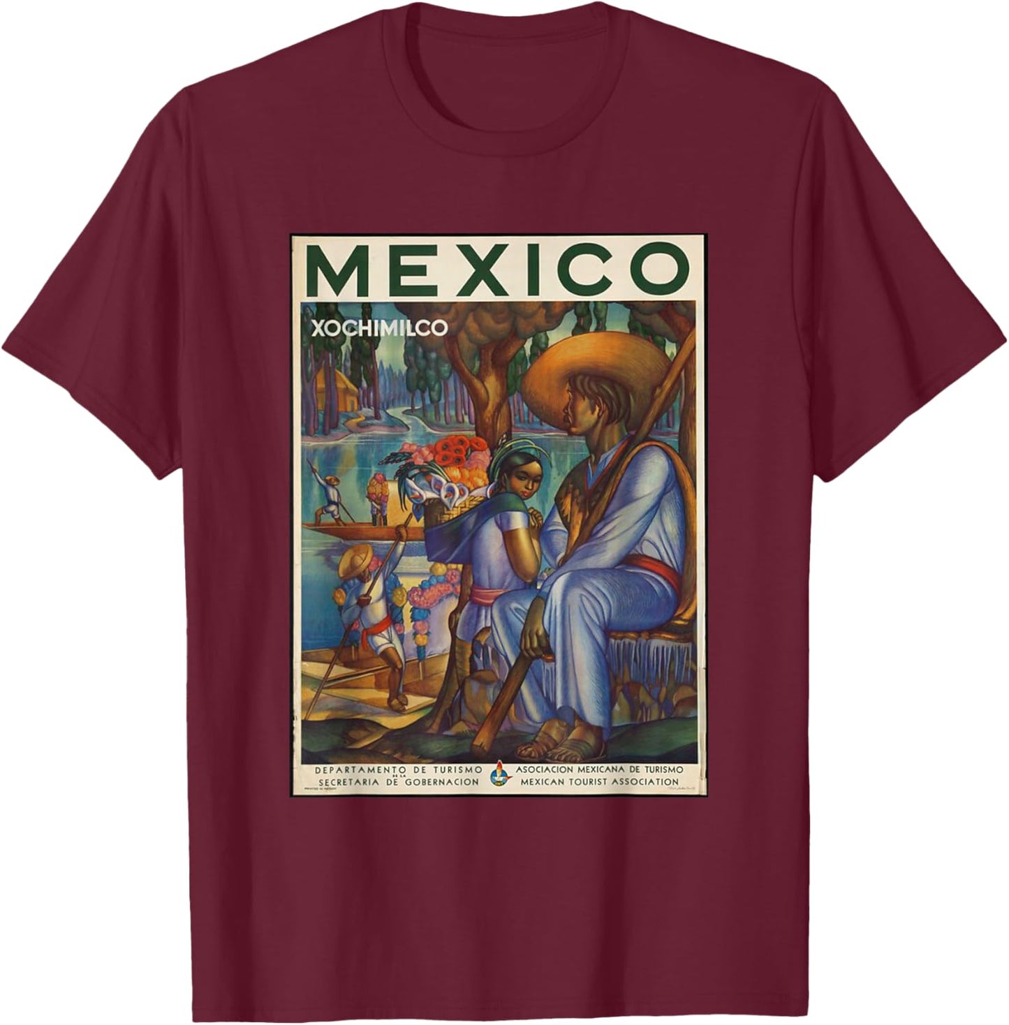 Mexico Retro Vintage Xochimilco Mexican Life Print T-Shirt - T-Shirt | Maroon