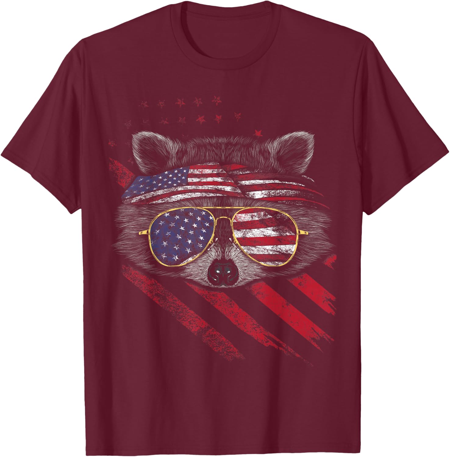 Raccoon American Flag Patriotic 4th of July Trash Panda T-Shirt - T-Shirt | Maroon