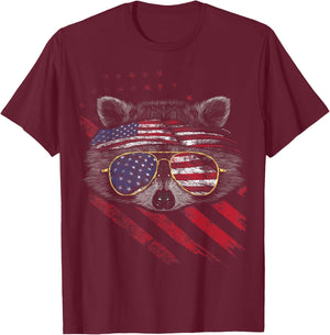 Raccoon American Flag Patriotic 4th of July Trash Panda T-Shirt - T-Shirt | Maroon