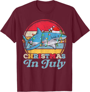 Lighting Shark Lover Vintage Retro Shark Christmas In July T-Shirt - T-Shirt | Maroon