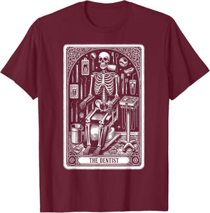 Tarot Card Dentist Dental Assistant Skeleton Witch Vibes T-Shirt - T-Shirt | Maroon