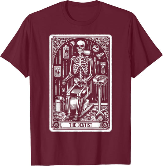 Tarot Card Dentist Dental Assistant Skeleton Witch Vibes T-Shirt - T-Shirt | Maroon