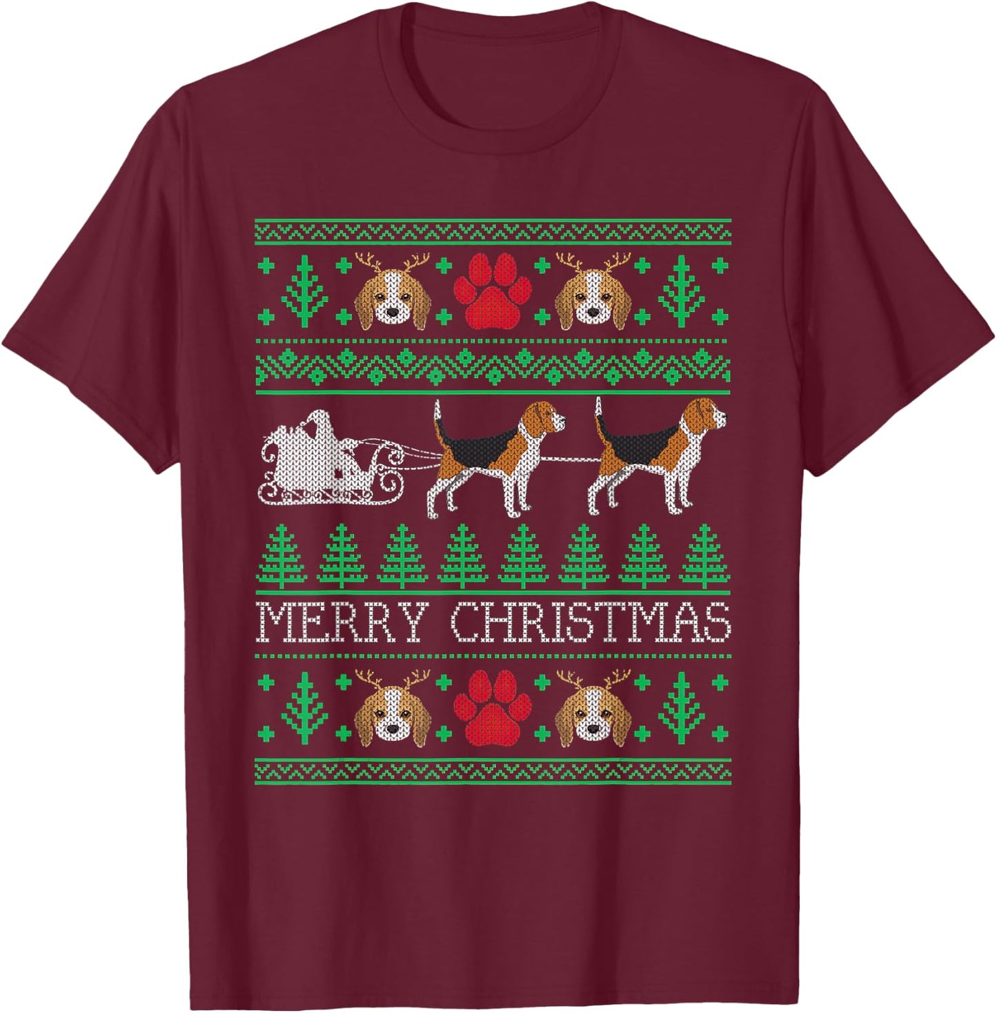 Christmas Beagle Dog Lovers Beagle Ugly Men Women Kids T-Shirt - T-Shirt | Maroon