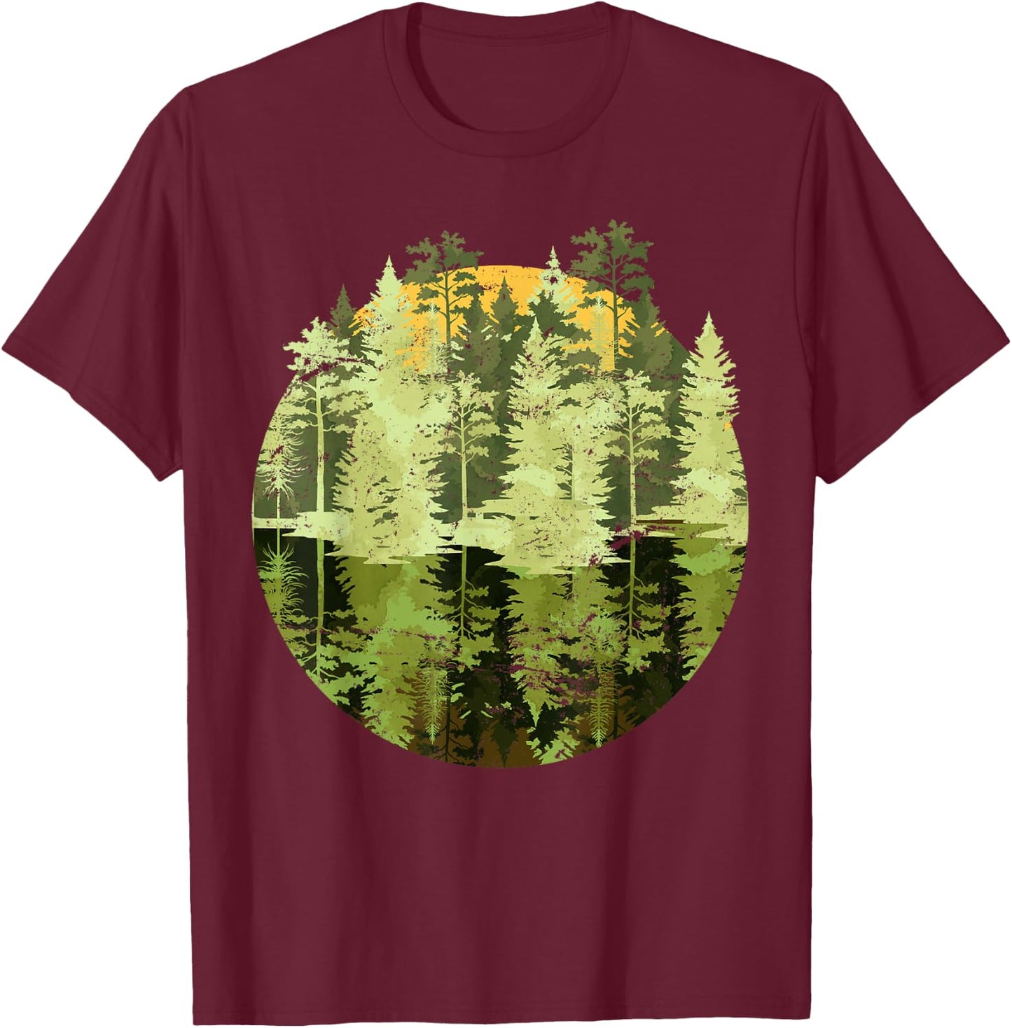 Nature Trees Reflection Outdoor Wildlife Forest T-Shirt - T-Shirt | Maroon