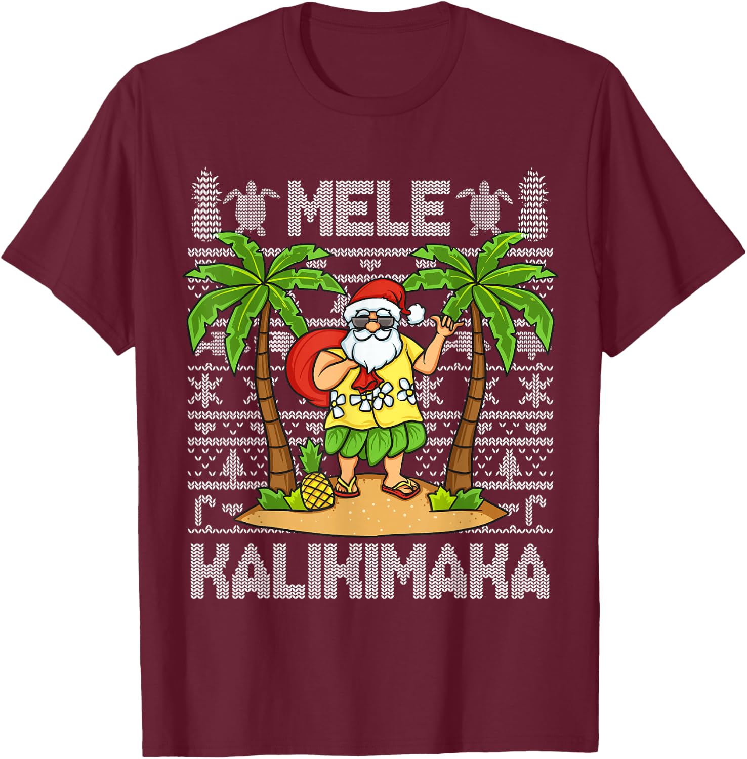 Mele Kalikimaka Santa Claus Hawaiian Christmas In July T-Shirt - T-Shirt | Maroon