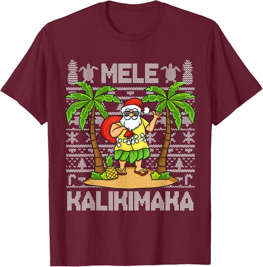 Mele Kalikimaka Santa Claus Hawaiian Christmas In July T-Shirt - T-Shirt | Maroon
