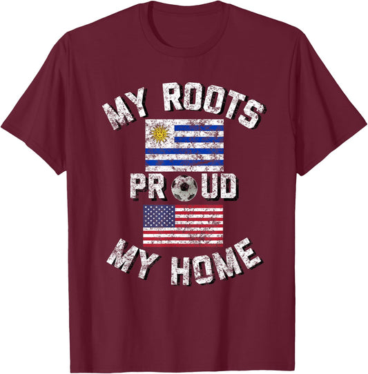 Uruguay Soccer My Roots My Home Vintage Flag Fan Shirt T-Shirt - T-Shirt | Maroon