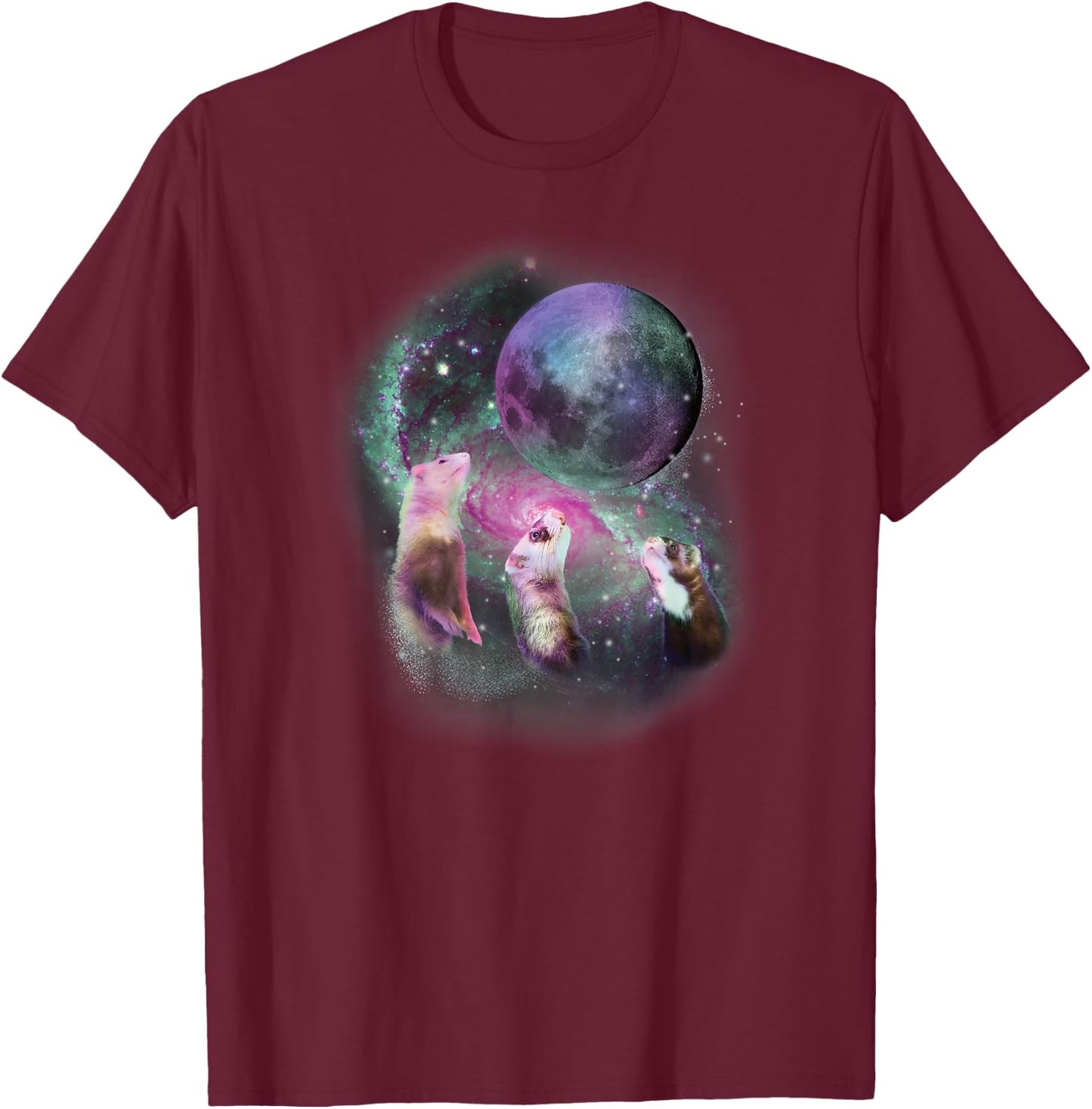 Ferrets Howling at the Moon Shirt - Funny Ferret T-Shirt - T-Shirt | Maroon