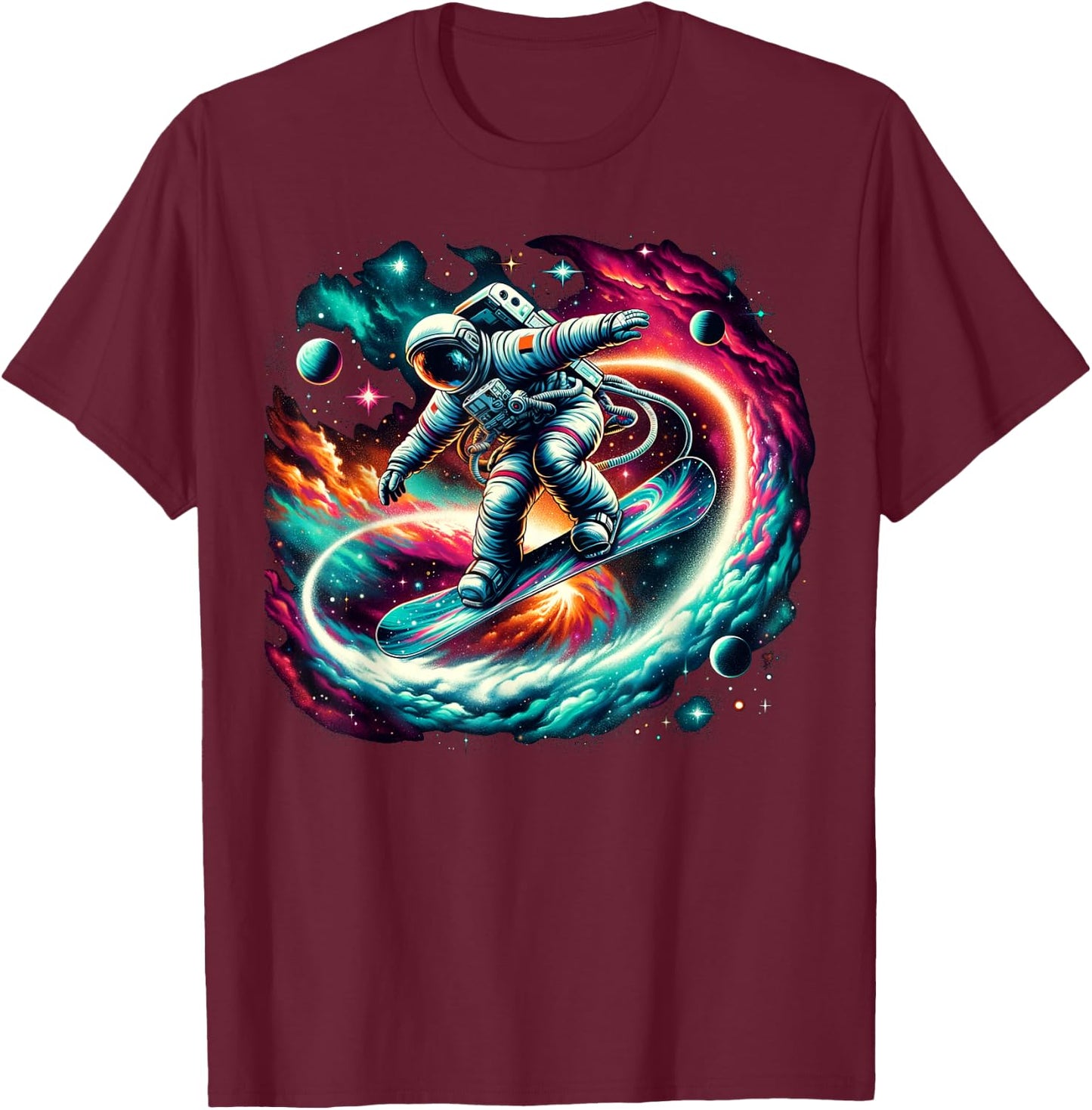 Snowboard on Snowboarder Astronaut Snowboarding T-Shirt - T-Shirt | Maroon