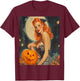 Retro Vintage Pumpkin Halloween Pinup Girl Model Posing Art T-Shirt - T-Shirt | Maroon