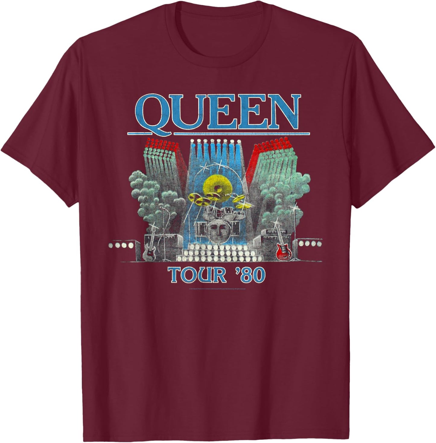 Queen Official Tour 80 T-Shirt - T-Shirt | Maroon