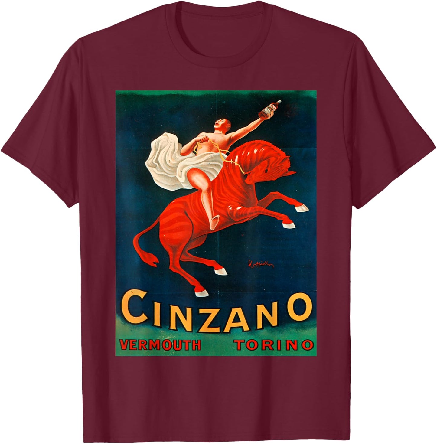 Vintage poster - Cinzano Vermouth Torino Retro T-Shirt - T-Shirt | Maroon