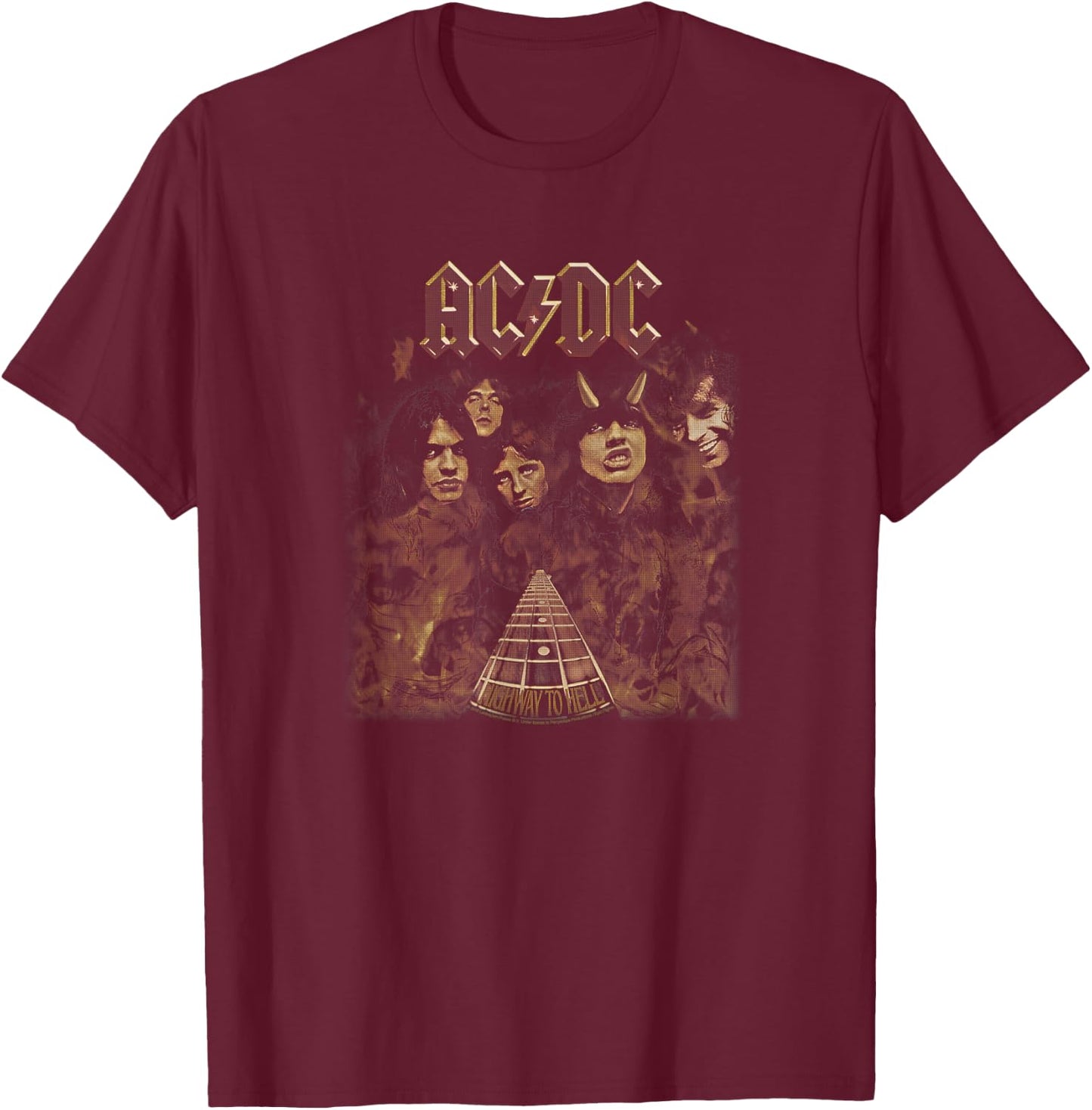 AC/DC - Highway to Hell , Black, Small, , Short Sleeve, Classic Fit, Polyester, Imported, AC/DC Fans, Classic Rock Music Lovers T-Shirt - T-Shirt | Maroon