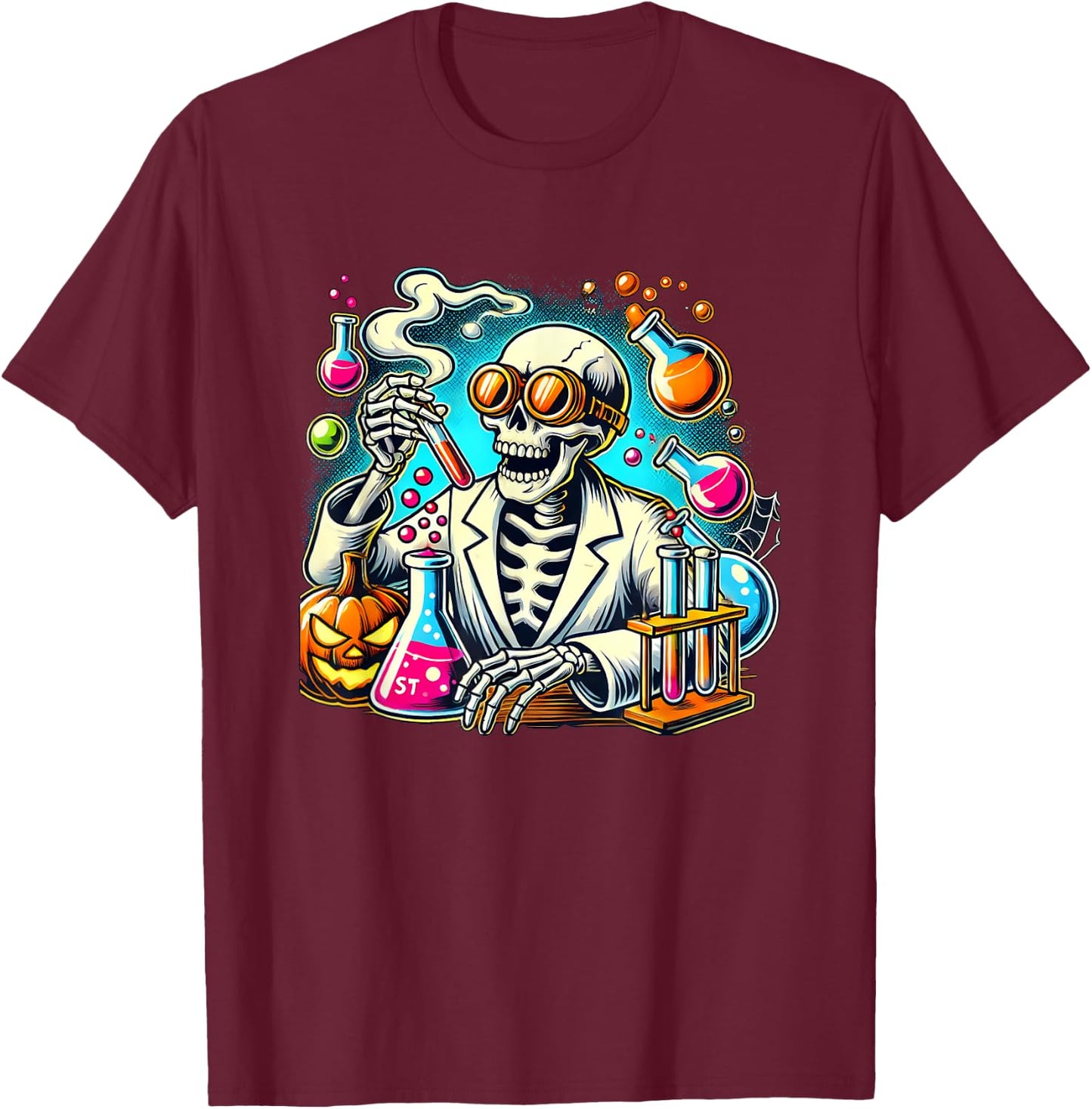 Halloween Skeleton Chemist Scientist T-Shirt - T-Shirt | Maroon