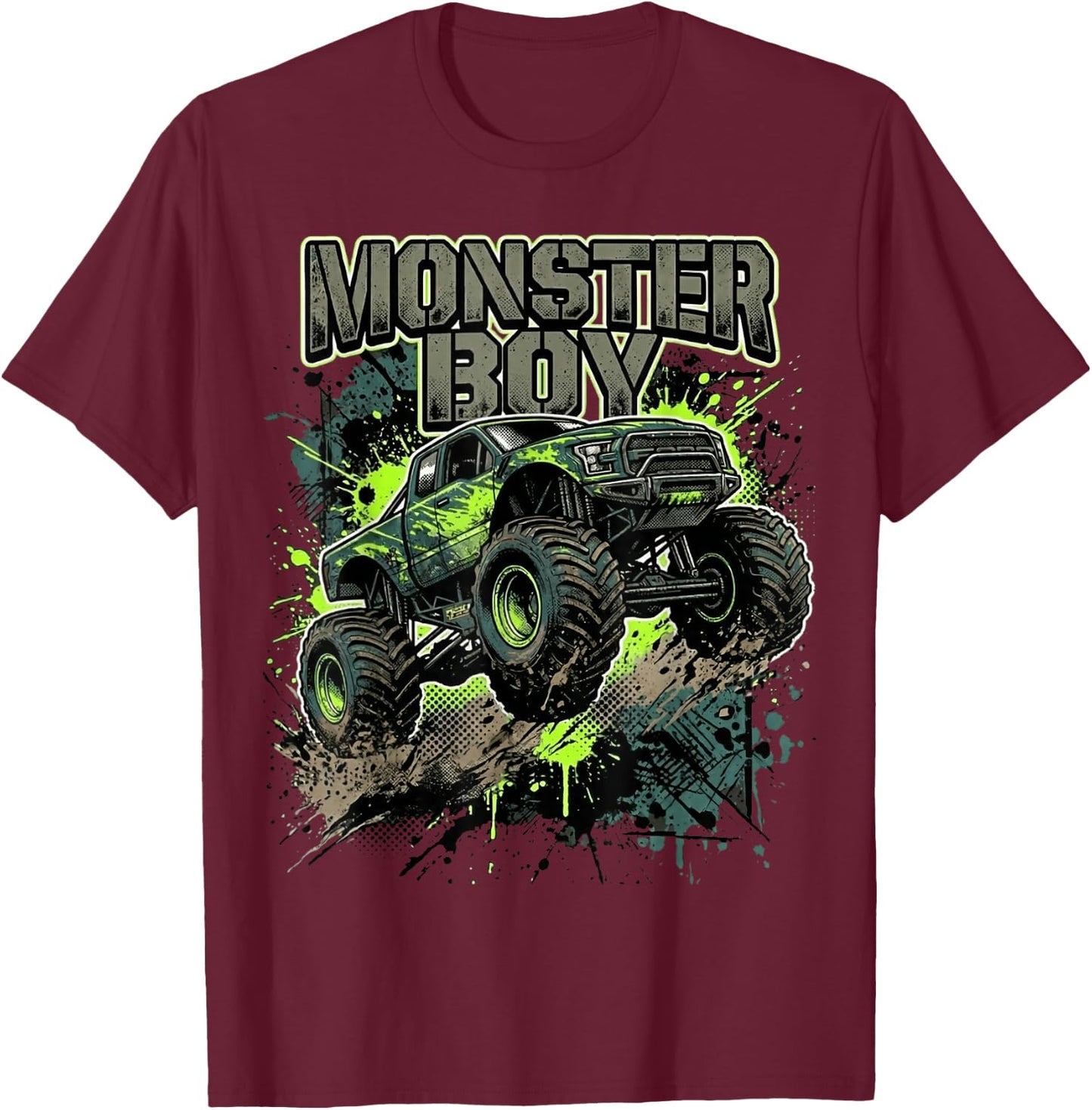 Monster Truck Boy Family Matching T-Shirt - T-Shirt | Maroon