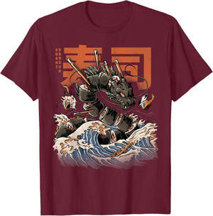 Great Sushi Dragon Japanese Food Kawaii Dragon Anime T-Shirt - T-Shirt | Maroon