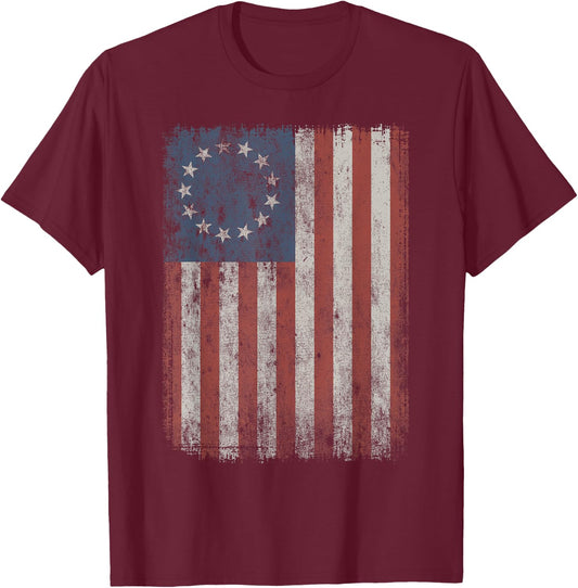 Vintage Betsy Ross Flag T-Shirt - T-Shirt | Maroon