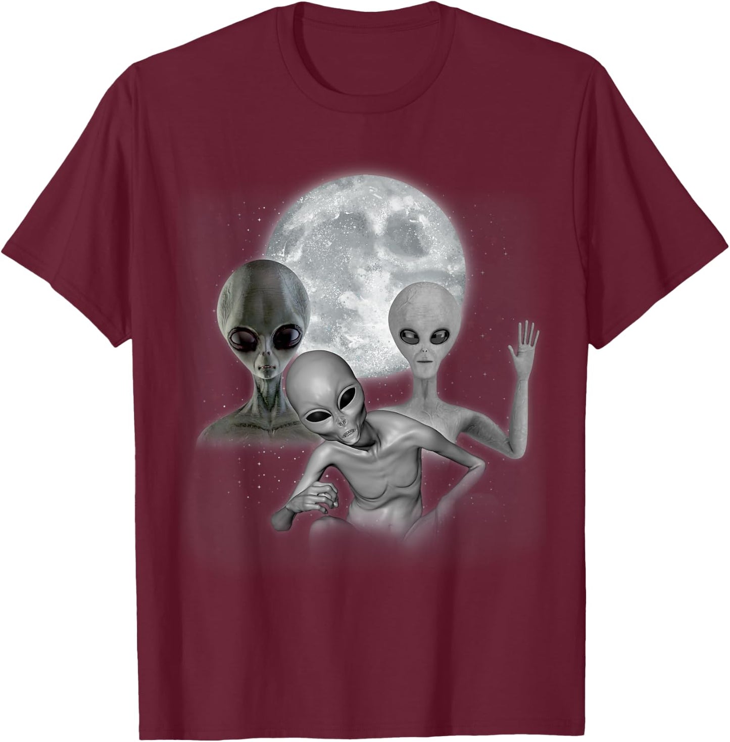 3 Aliens Howling At The Moon Funny Space Alien Lover Kids T-Shirt - T-Shirt | Maroon