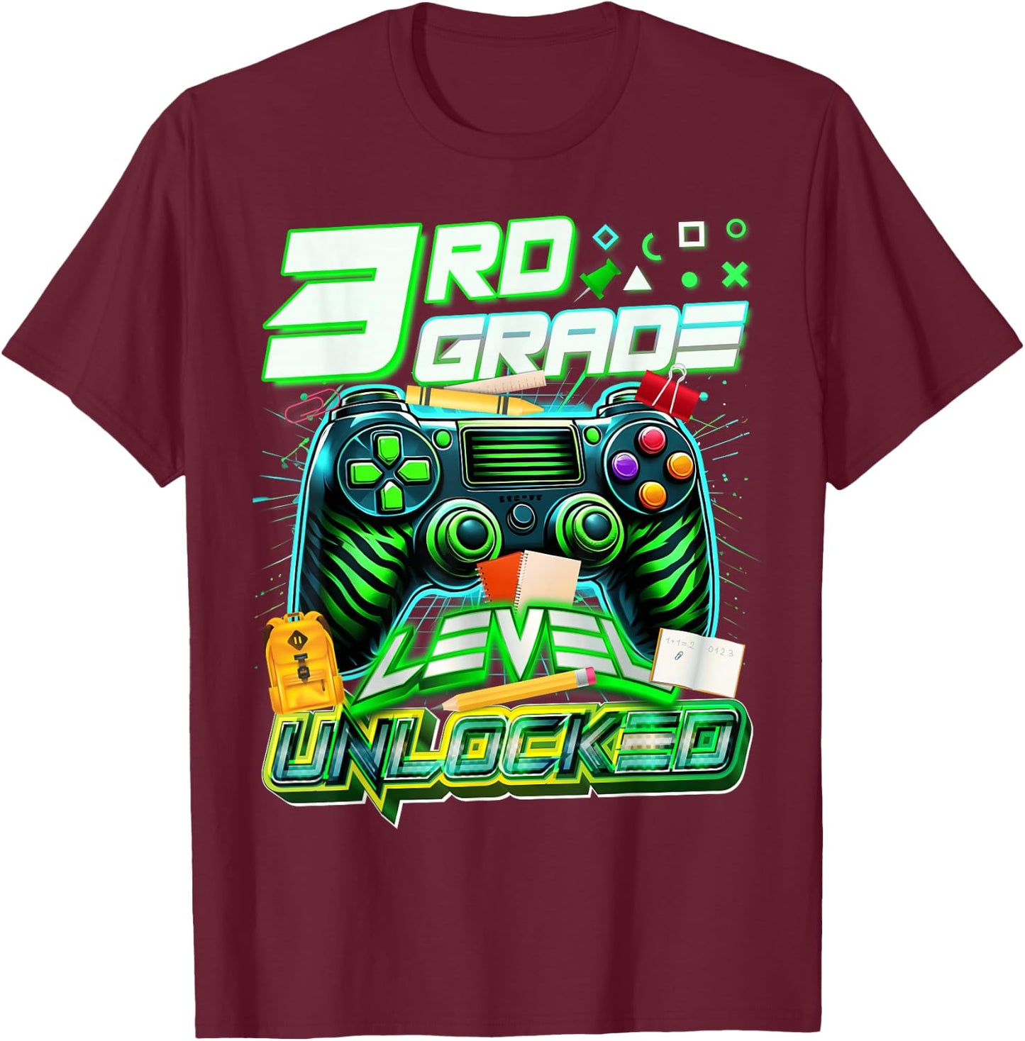 Back To School 3rd Grade Level Unlocked Gamer First Day T-Shirt - T-Shirt | Maroon