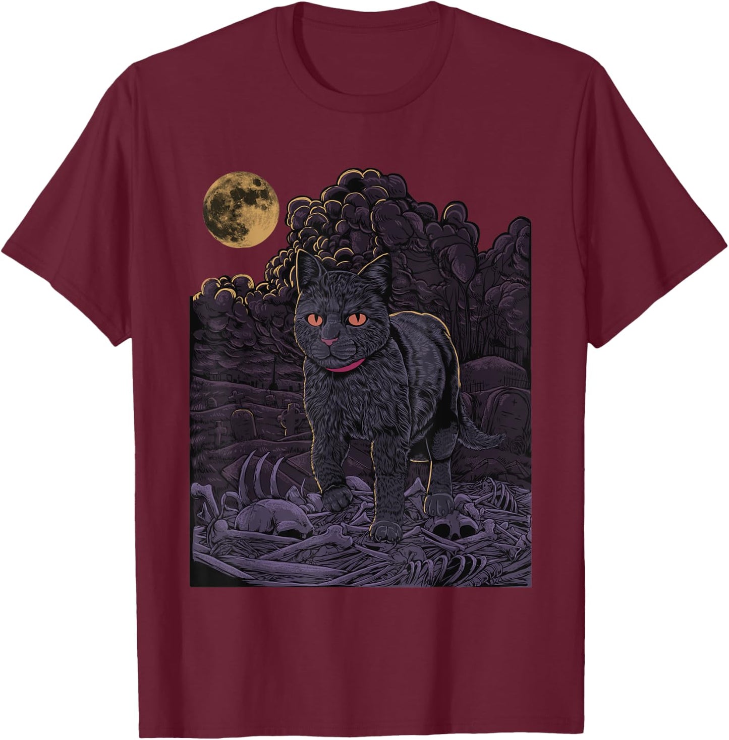 Evil Cat - Black cat in the cemetery - Gothic Cat Women T-Shirt - T-Shirt | Maroon