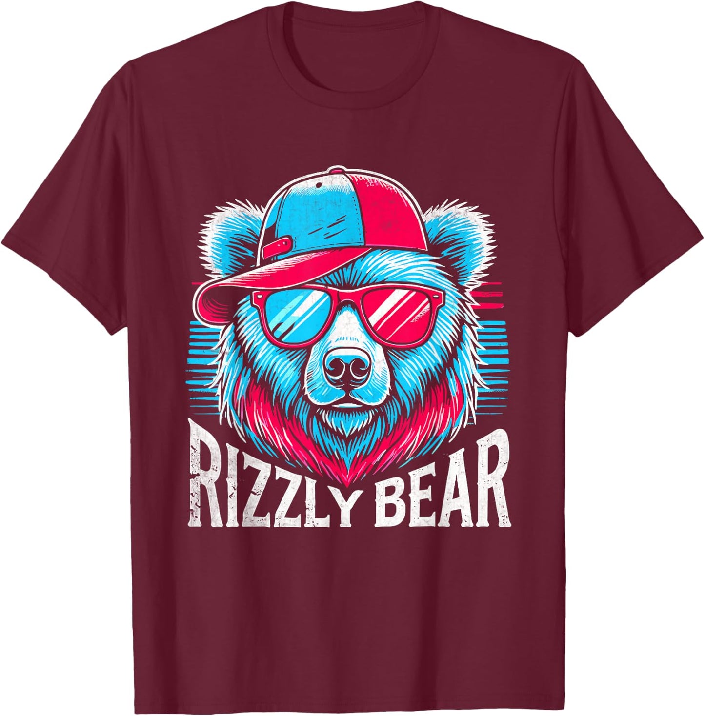 Rizzly Bear Cool Bear Wearing Sunglasses Rizz Boys T-Shirt - T-Shirt | Maroon