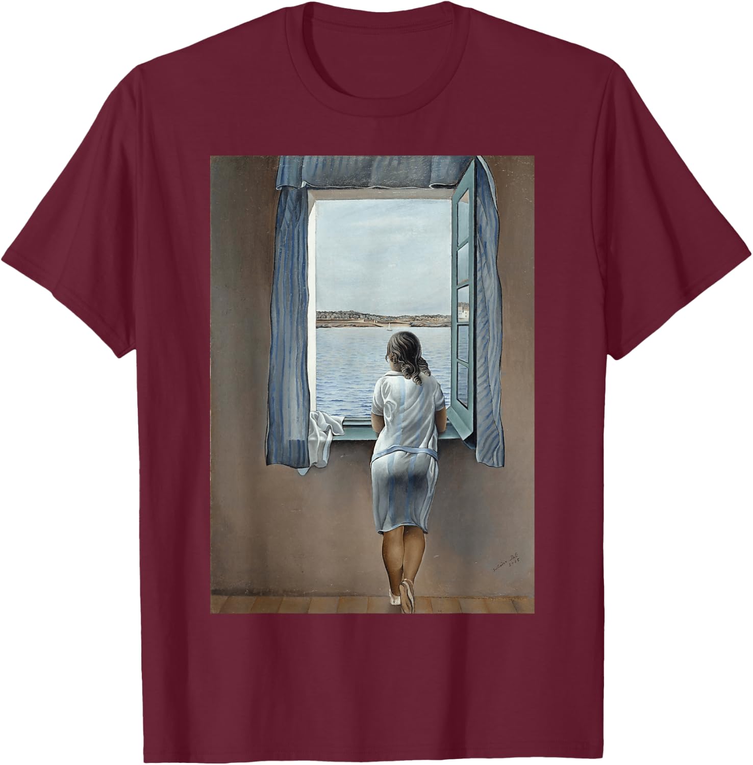Young Woman at a window by Dali T-Shirt - T-Shirt | Maroon