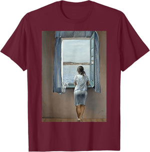Young Woman at a window by Dali T-Shirt - T-Shirt | Maroon