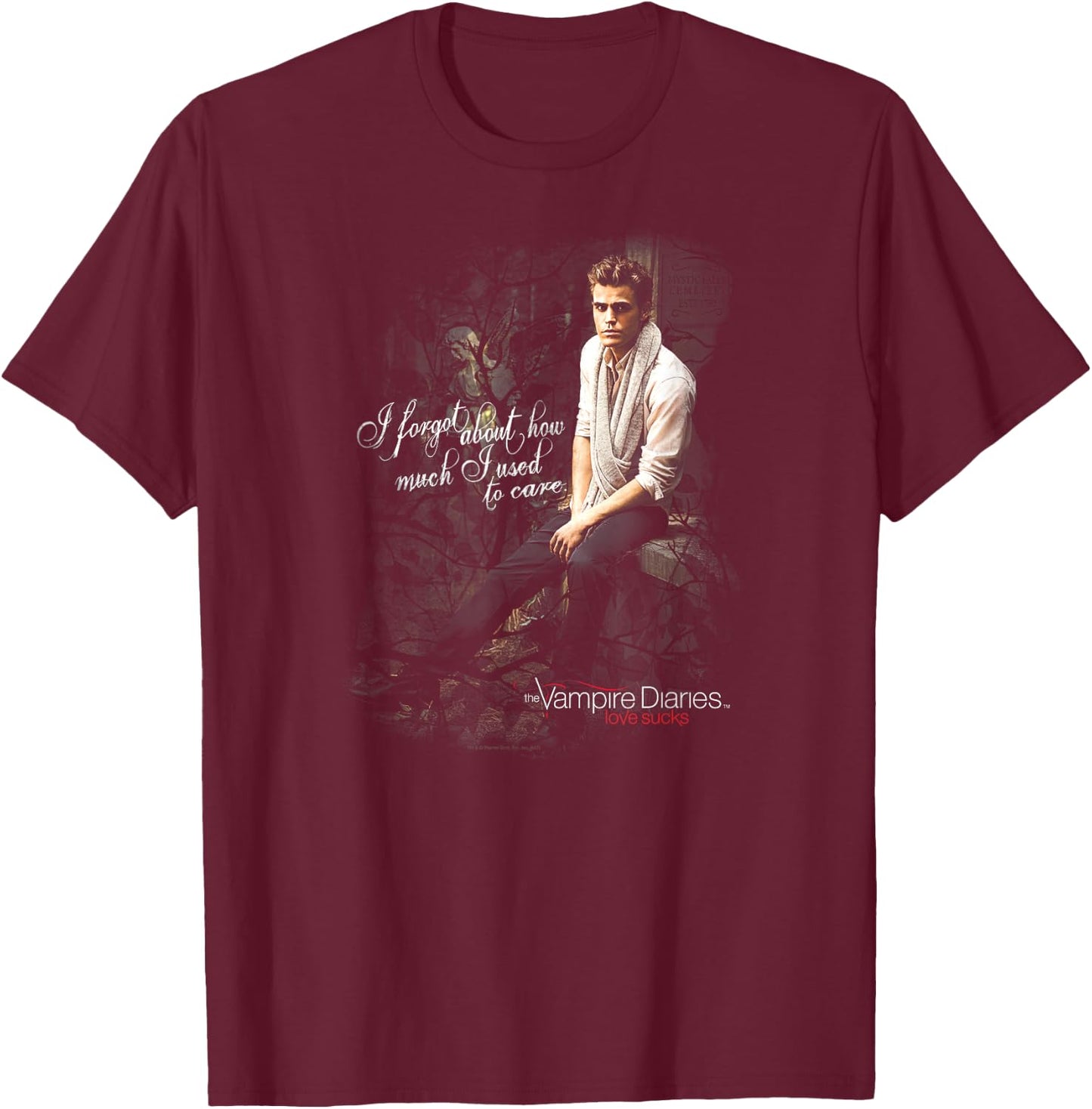 Vampire Diaries Stefan I Used to Care T-Shirt - T-Shirt | Maroon