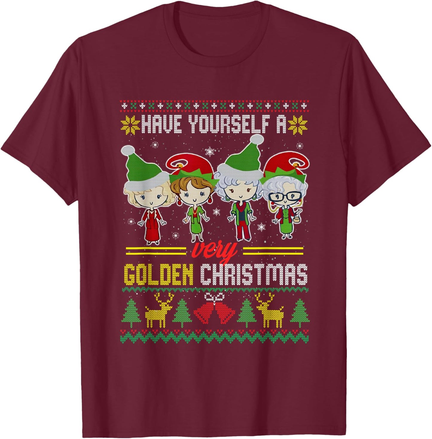 Have Yourself A Very Golden Christmas Xmas Pajamas Ugly T-Shirt - T-Shirt | Maroon