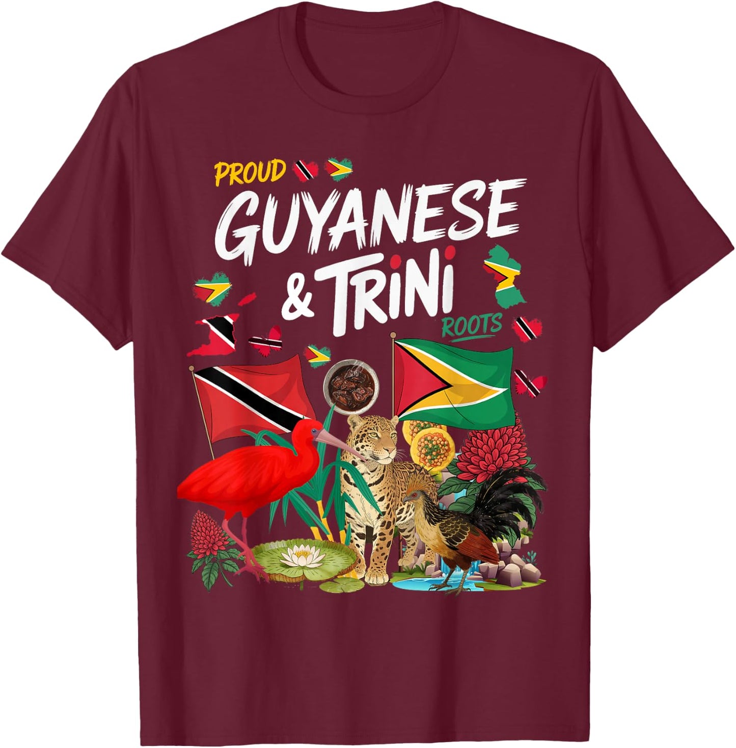 Trinidad & Guyana Flag Outfit Idea Guyanese Roots T-Shirt - T-Shirt | Maroon