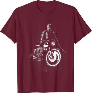 The Batman And His Motorcycle T-Shirt - T-Shirt | Maroon