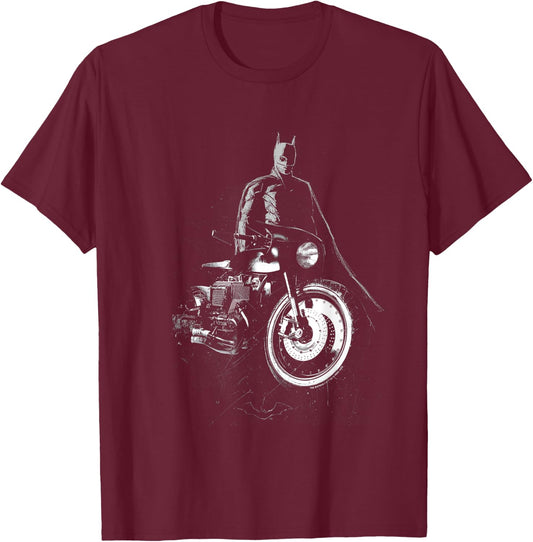The Batman And His Motorcycle T-Shirt - T-Shirt | Maroon