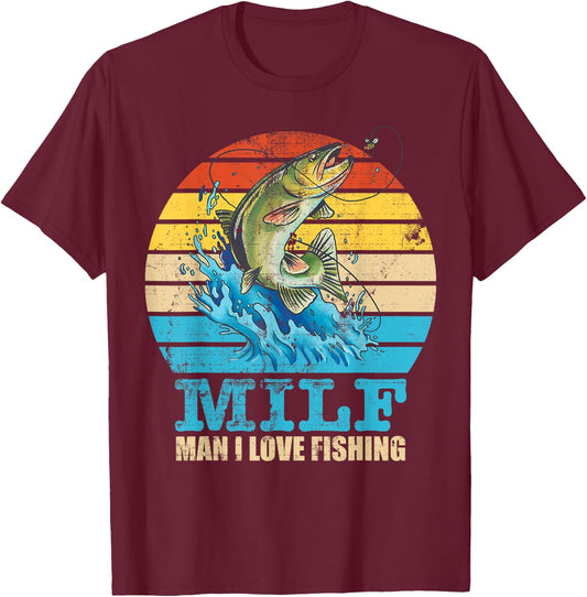 MILF-Man I Love Fishing Funny Saying Fishermen Men Women T-Shirt - T-Shirt | Maroon