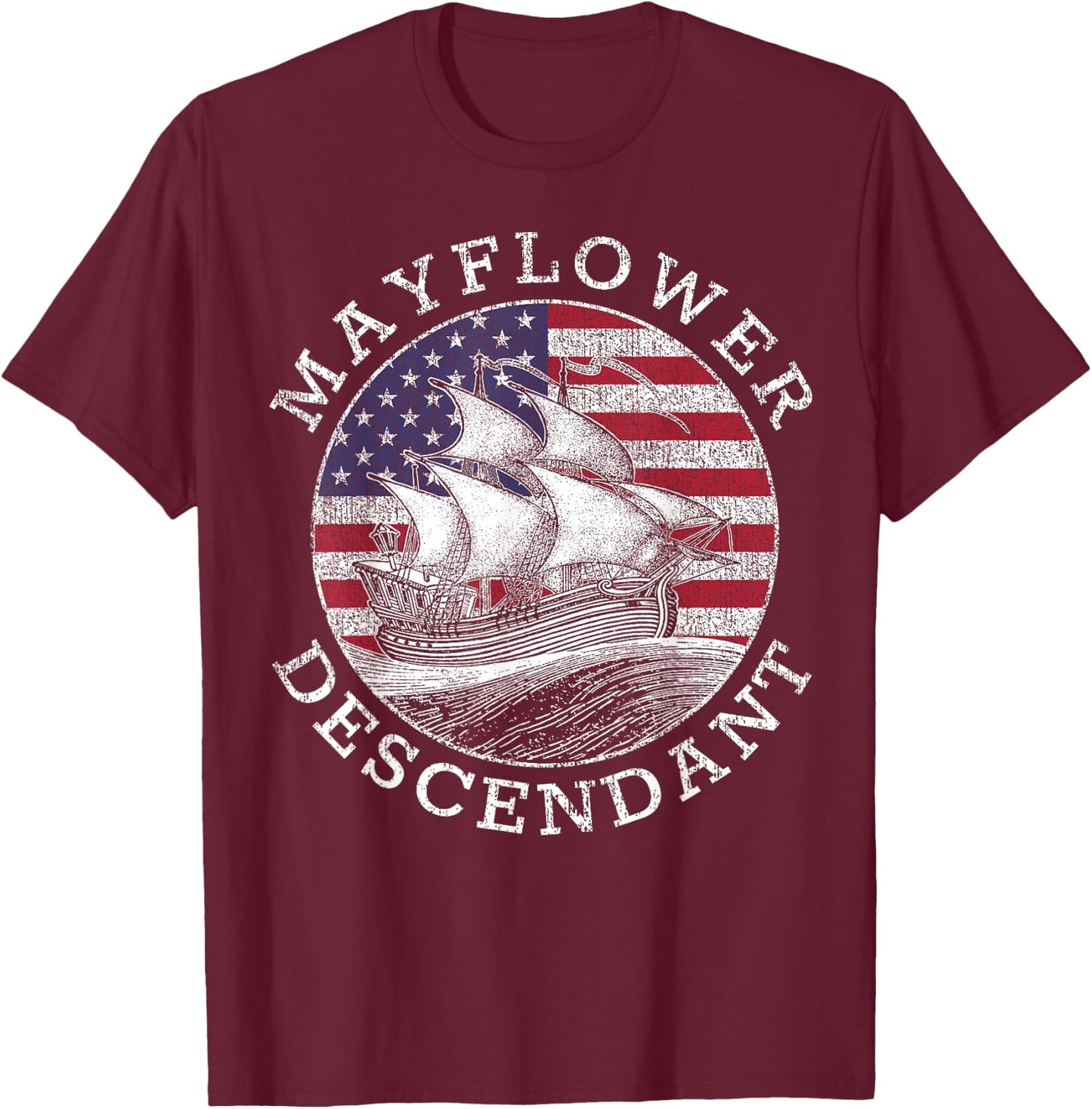 Mayflower Descendant Used Union Jack T-Shirt - T-Shirt | Maroon