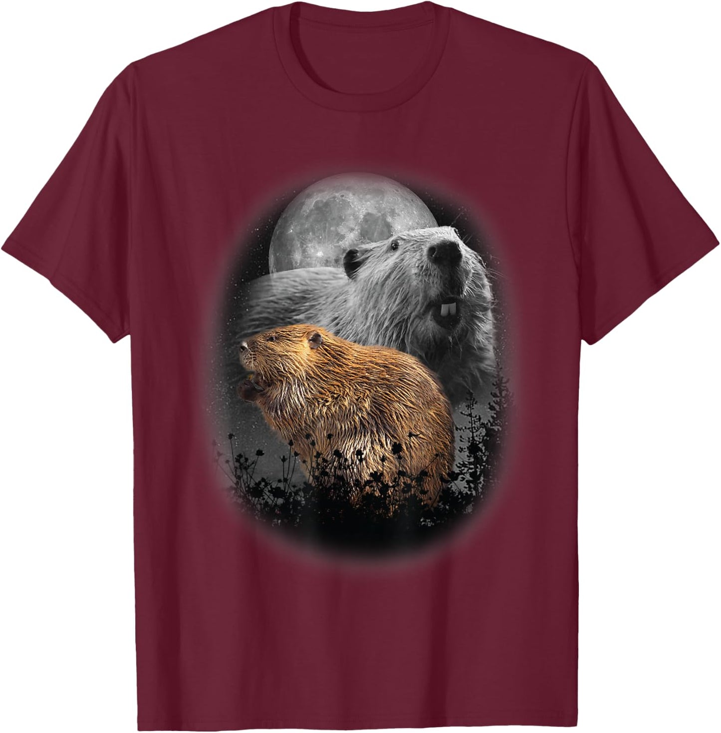 Beaver Illustration Moon Beaver Lovers T-Shirt - T-Shirt | Maroon