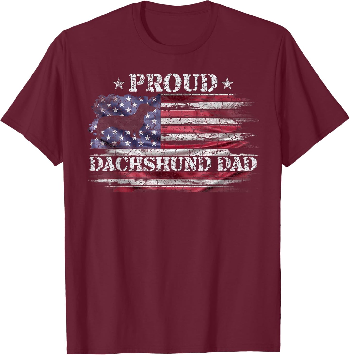 Vintage USA American Flag Dachshund Dog Dad Doxie Silhouette T-Shirt - T-Shirt | Maroon