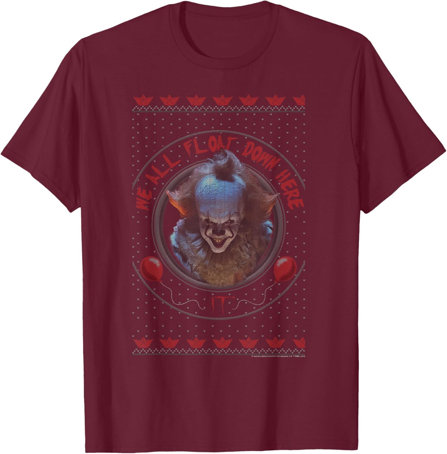 IT Pennywise Holiday Sweater Pattern Logo T-Shirt - T-Shirt | Maroon