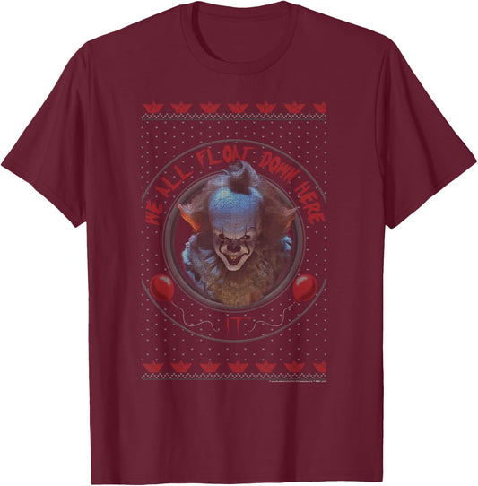 IT Pennywise Holiday Sweater Pattern Logo T-Shirt - T-Shirt | Maroon