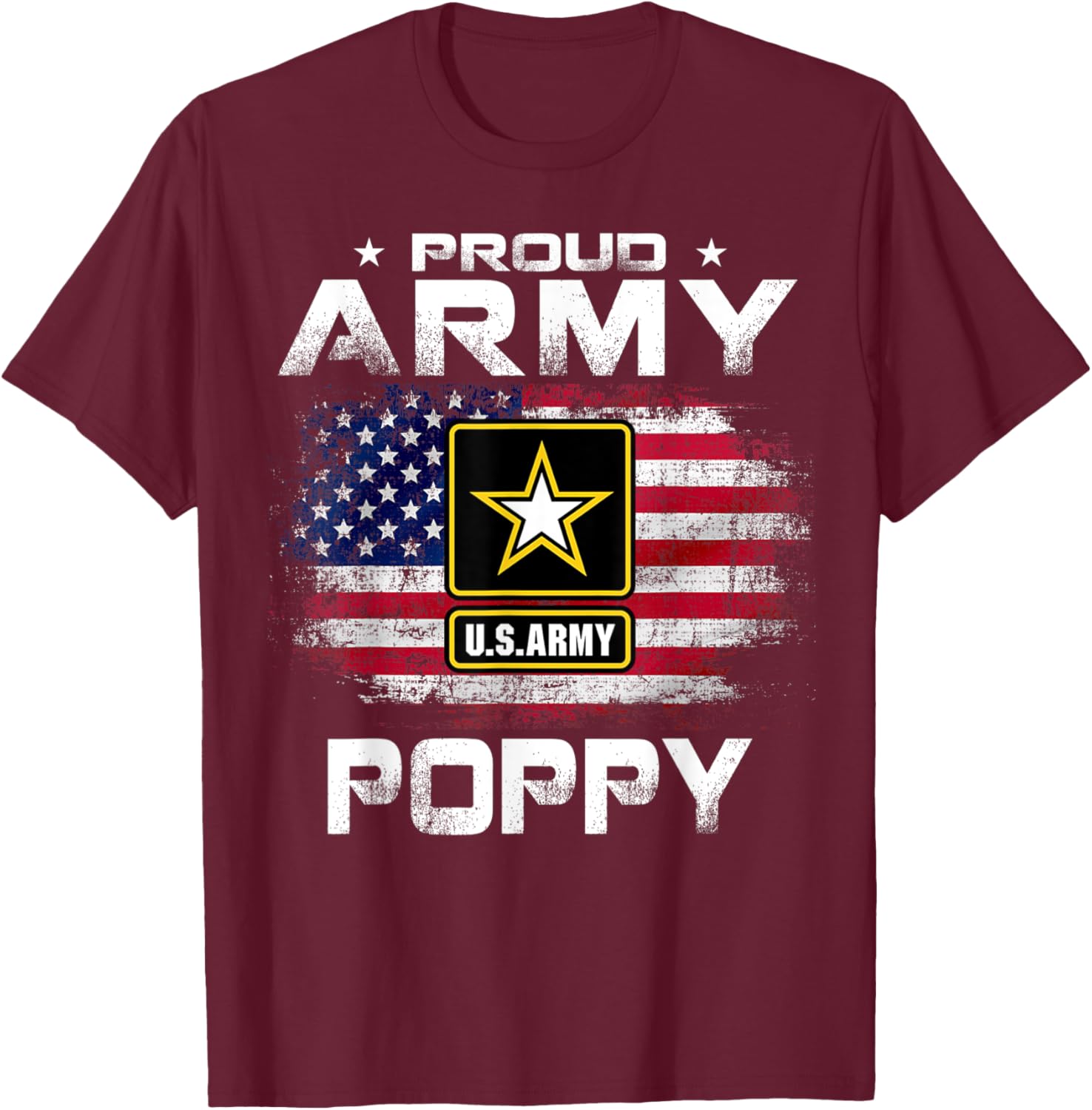 Proud Army Poppy With American Flag For Veteran Gift Women Kids Men T-Shirt - T-Shirt | Maroon
