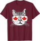 Canada Flag Canadian Cat Sunglasses Funny T Shirt Men Women T-Shirt - T-Shirt | Maroon
