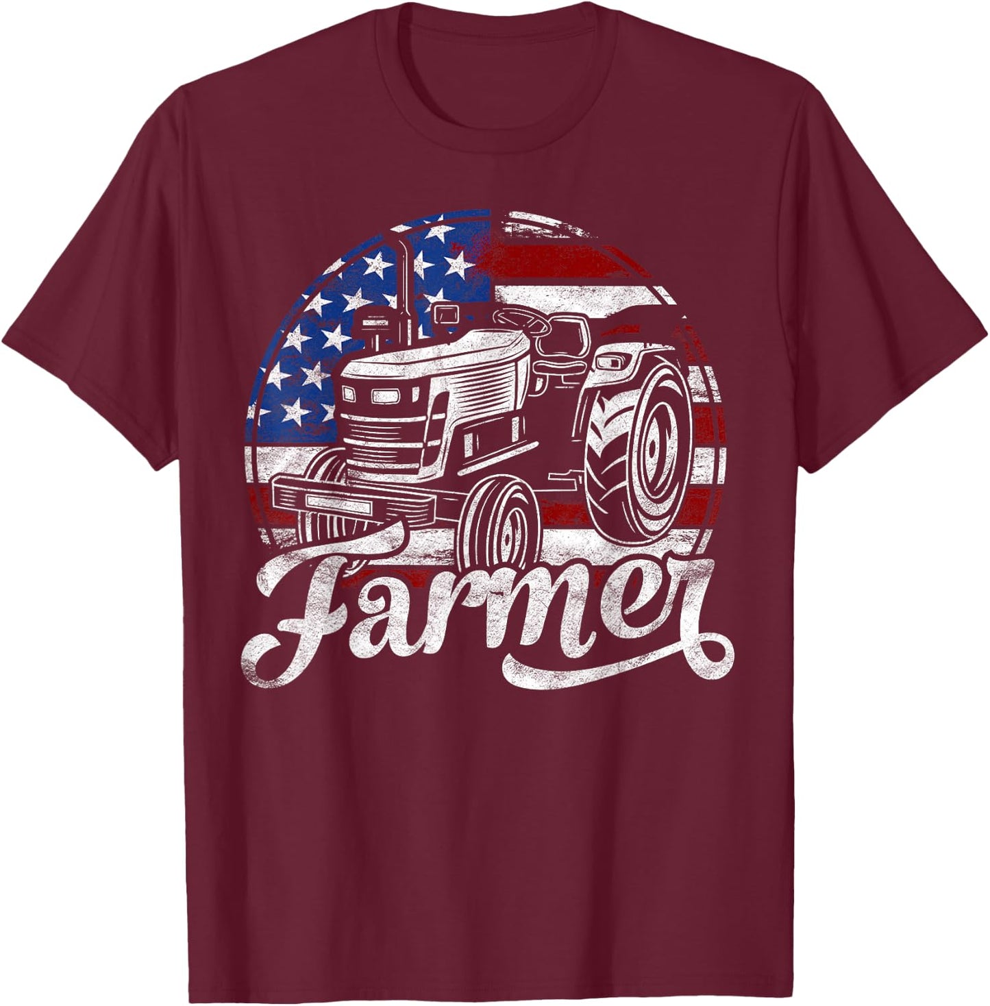 Farmer American Flag Farming Gift Tractor Usa Patriotic Women Kids Men T-Shirt - T-Shirt | Maroon