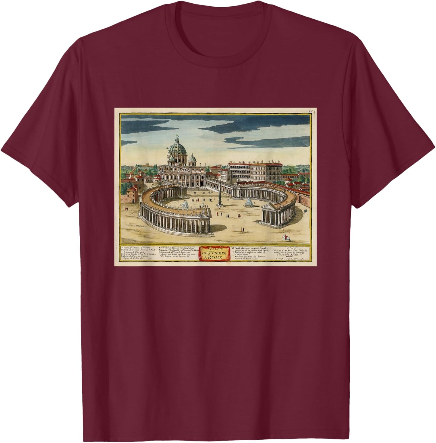 Vatican City Vintage Map (1700) T-Shirt - T-Shirt | Maroon