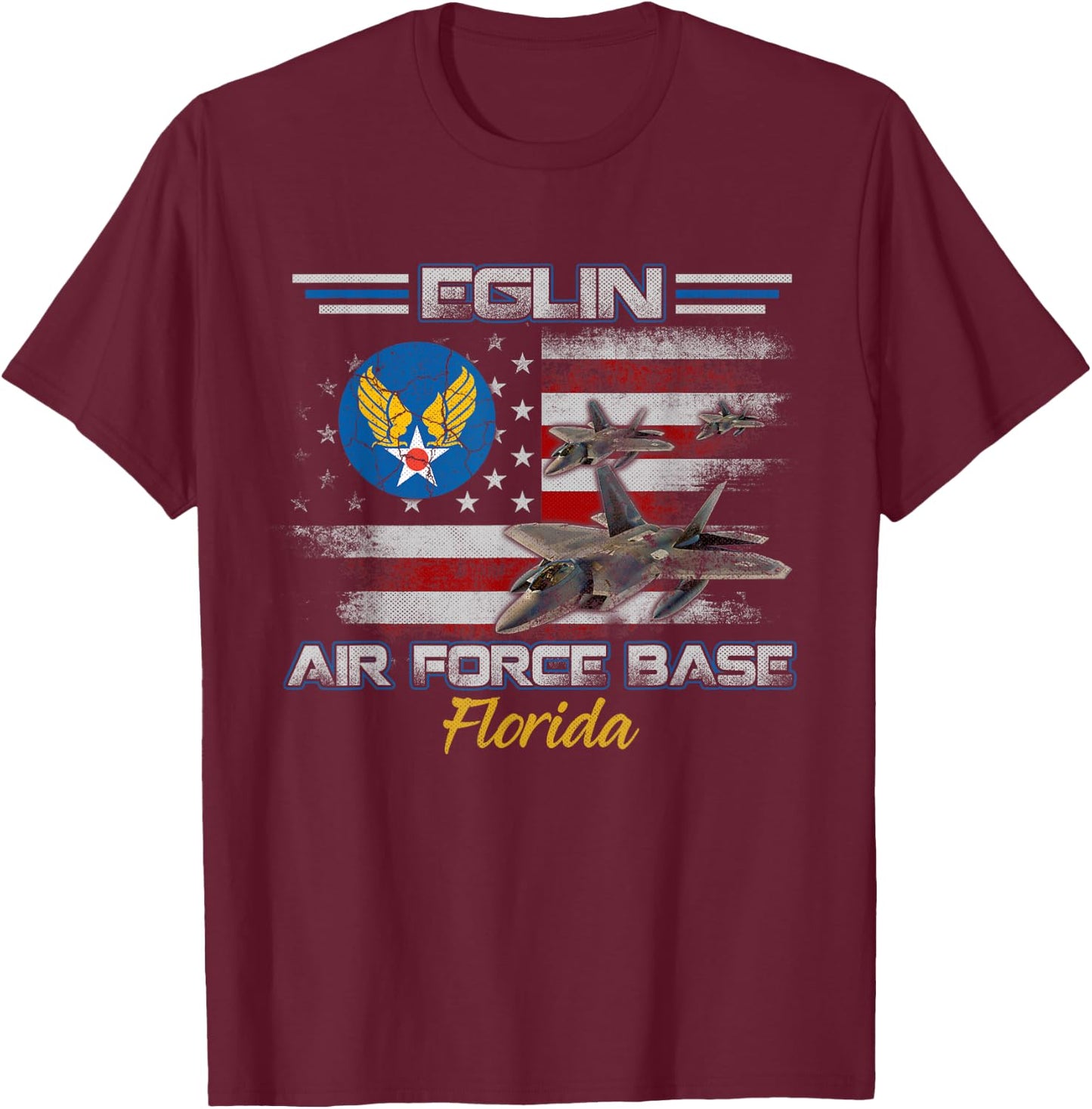 Vintage Eglin AFB Air Force Base In Florida Fl Veterans Day T-Shirt - T-Shirt | Maroon