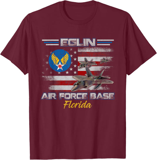 Vintage Eglin AFB Air Force Base In Florida Fl Veterans Day T-Shirt - T-Shirt | Maroon
