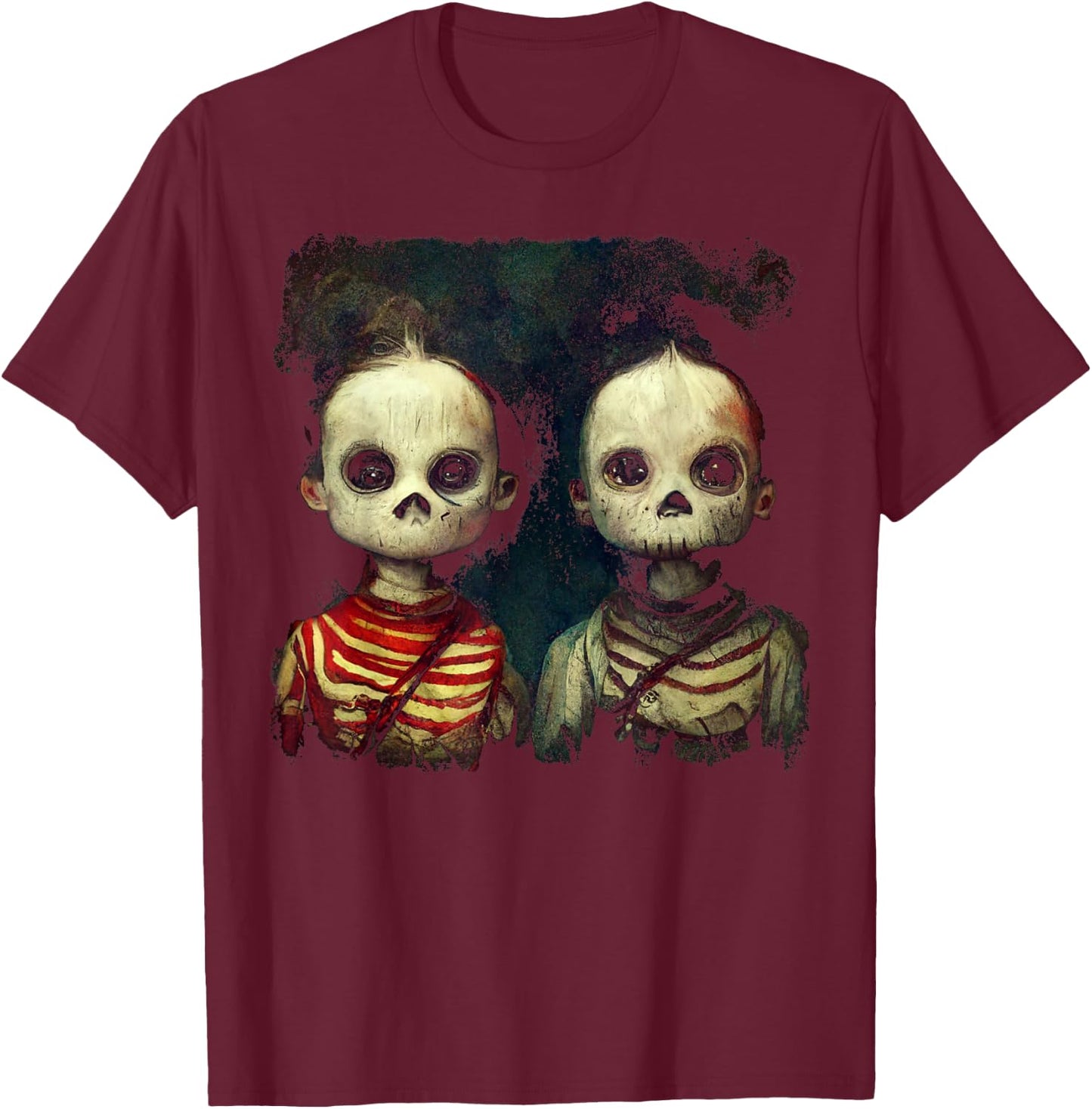 Creepy Skeleton Twins Shirt Aesthetic Horror Goth Halloween T-Shirt - T-Shirt | Maroon