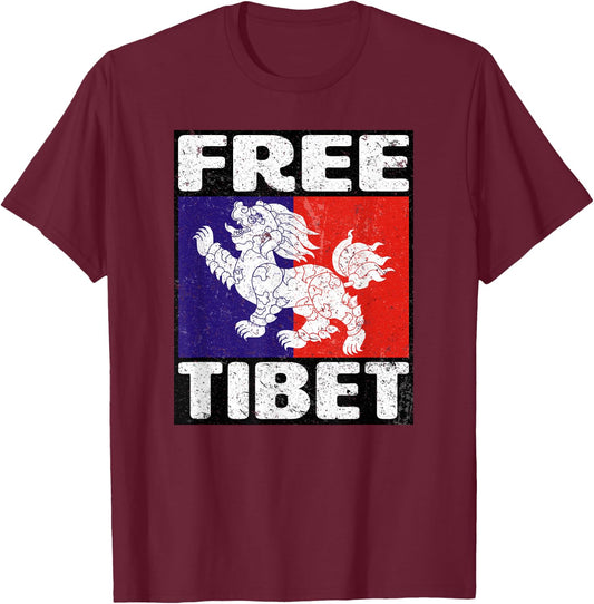 Free Tibet Flag Snow Lion Vintage Graphic T-Shirt - T-Shirt | Maroon