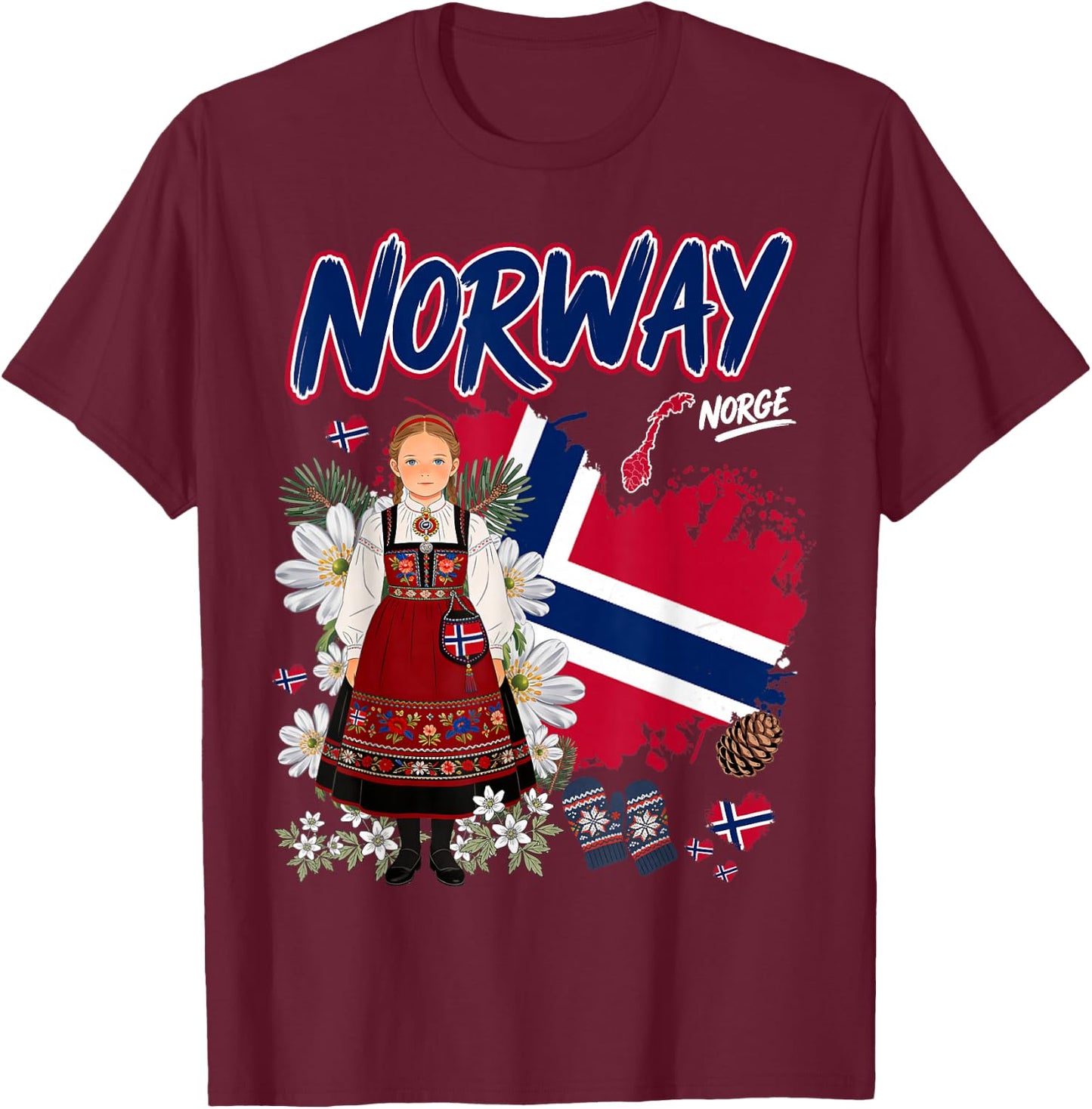 Norwegian Flag Idea for Girls Norge Norway Culture Themed T-Shirt - T-Shirt | Maroon