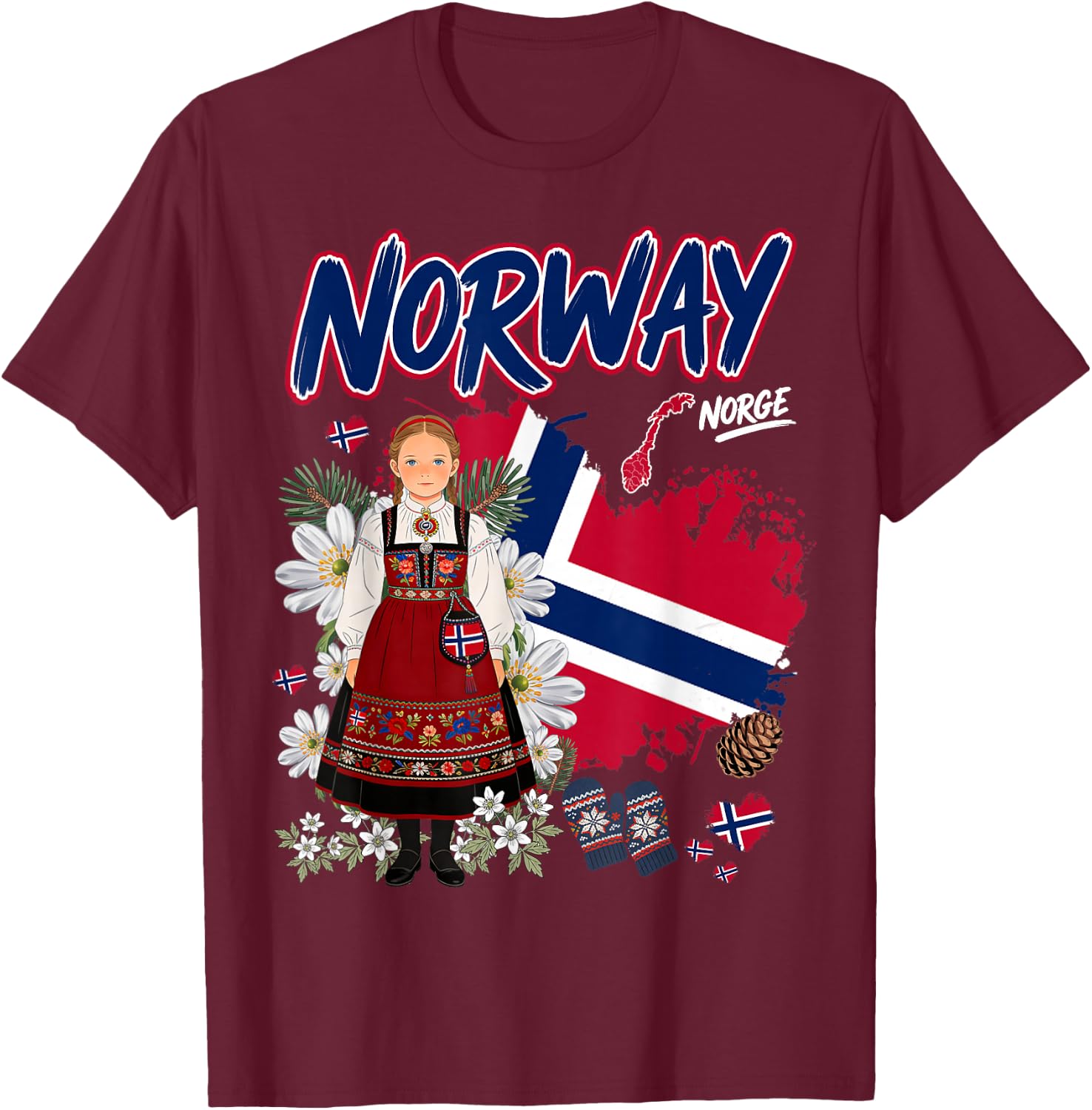 Norwegian Flag Idea for Girls Norge Norway Culture Themed T-Shirt - T-Shirt | Maroon