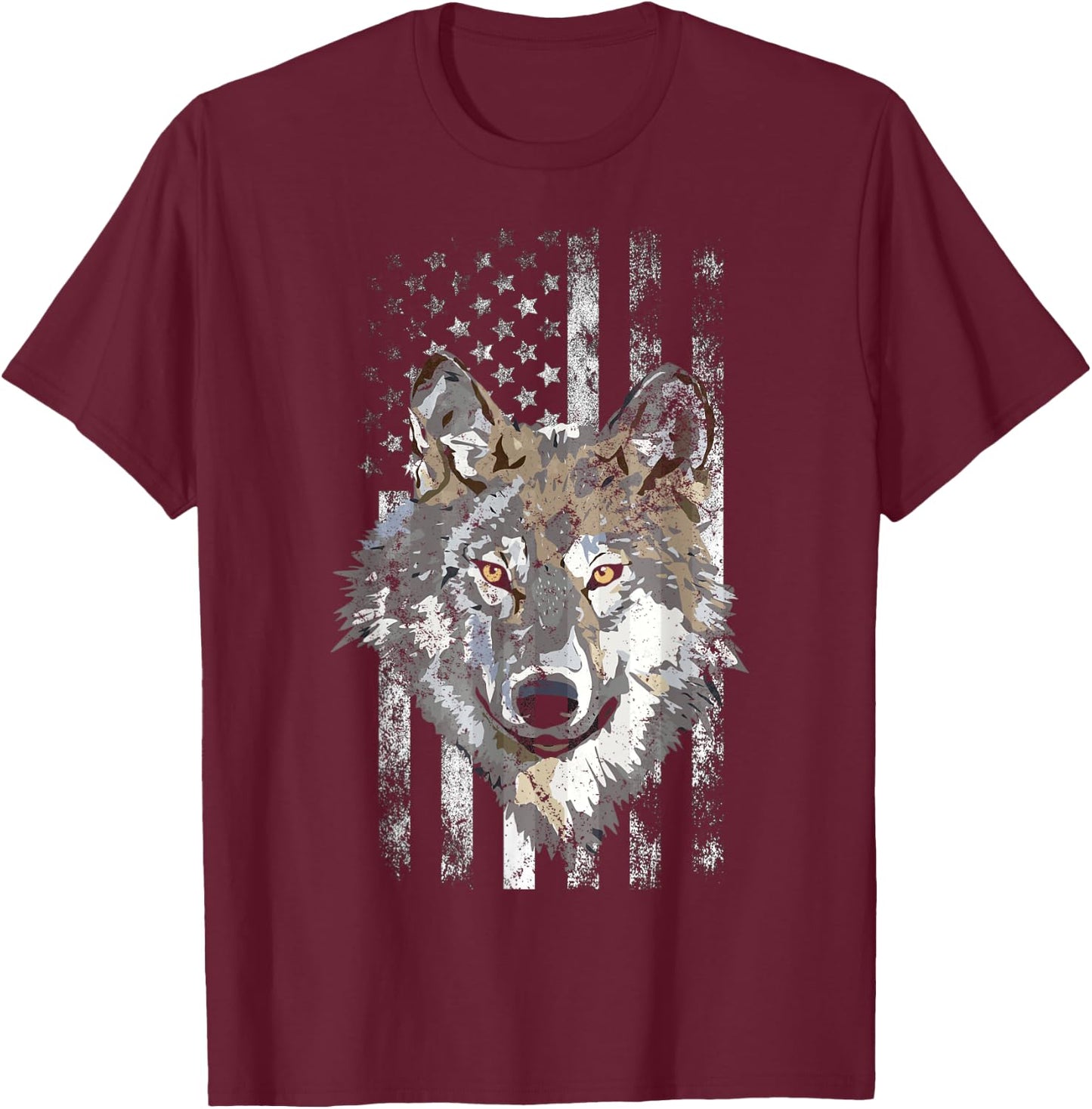 American Flag Wolf Lover American USA Grey Patriotic Wolf T-Shirt - T-Shirt | Maroon